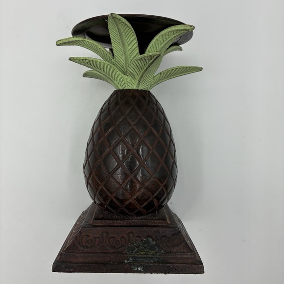 Vintage Heavy Pineapple Palm Tree tapered candle holder Metal/Bronze 7" in Tall - Picture 2 of 8